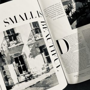 Double page feature in Algarve Plus Magazine showcasing Algarve paintings by artist Grażyna Ostrowska